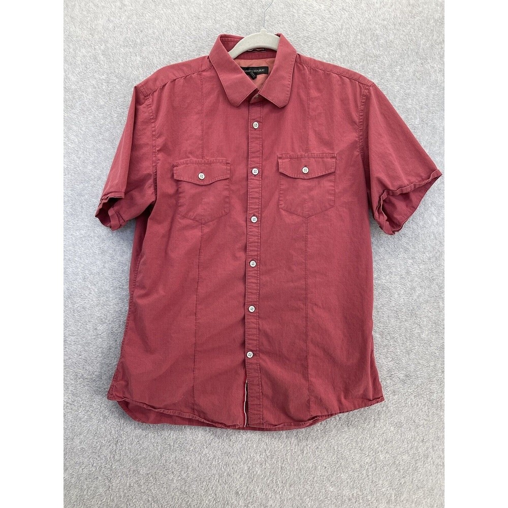 Banana Republic Men's Button Down Shirt Short Sleeve Brick Red Medium Check